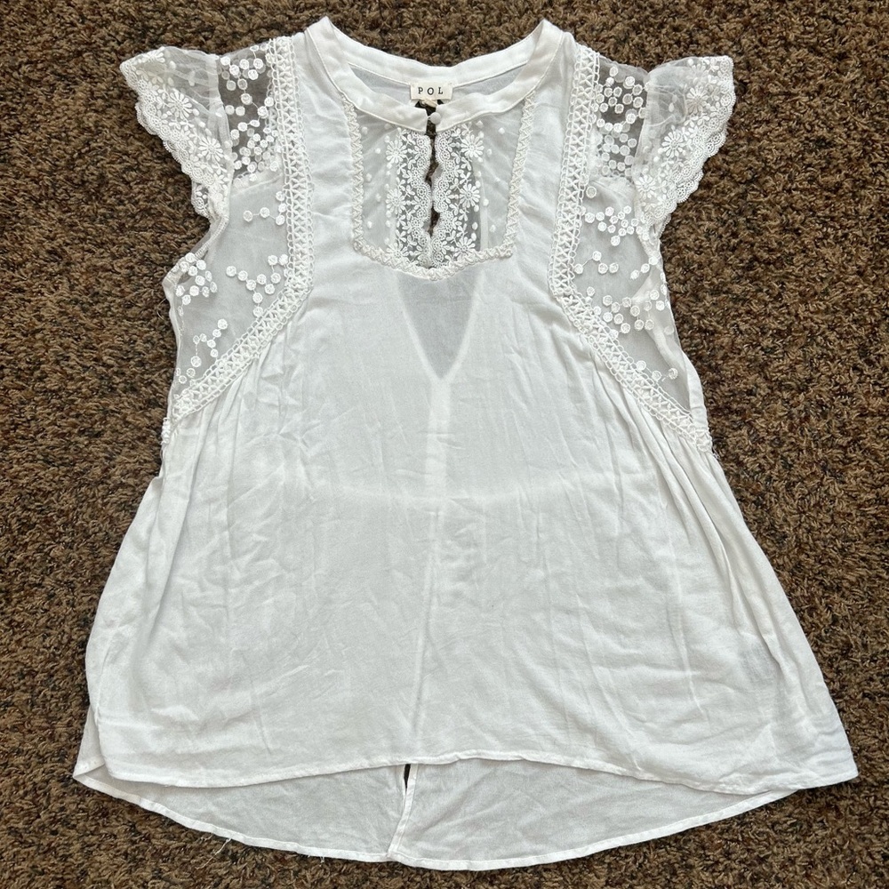POL White Lace Accent Blouse